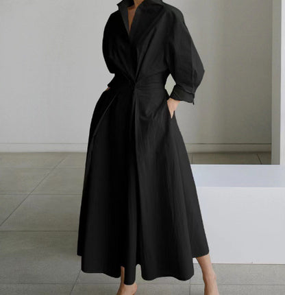Robe Évasée Taille Élastique Manches Longues
