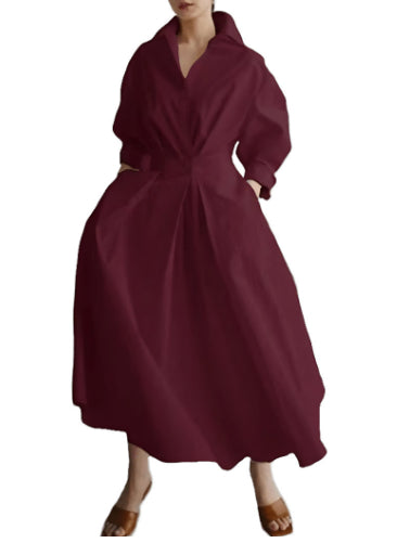 Robe Évasée Taille Élastique Manches Longues