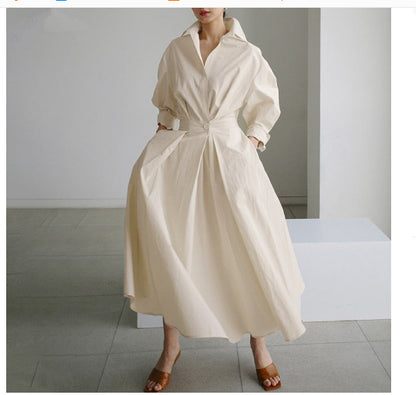 Robe Évasée Taille Élastique Manches Longues
