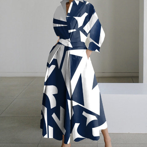 Robe Évasée Taille Élastique Manches Longues