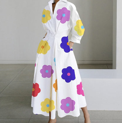 Robe Évasée Taille Élastique Manches Longues