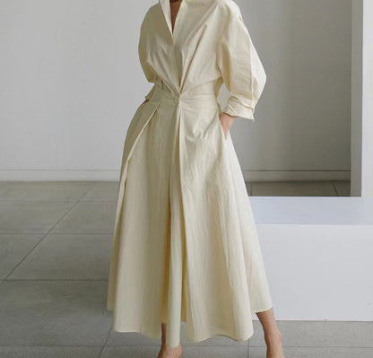 Robe Évasée Taille Élastique Manches Longues