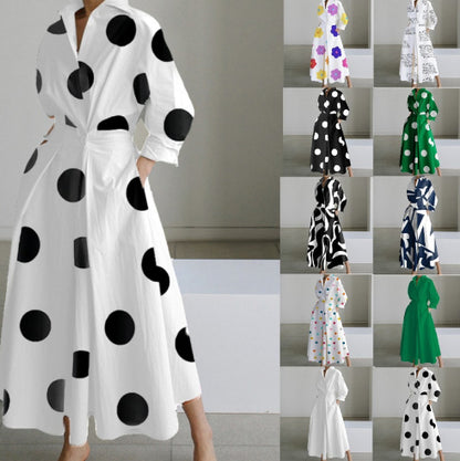 Robe Évasée Taille Élastique Manches Longues