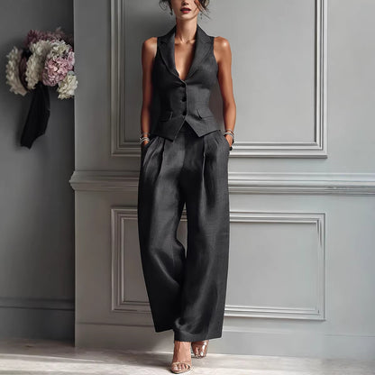 Summer Sleeveless Suit Casual Single-breasted Vest And Casual Pants Set