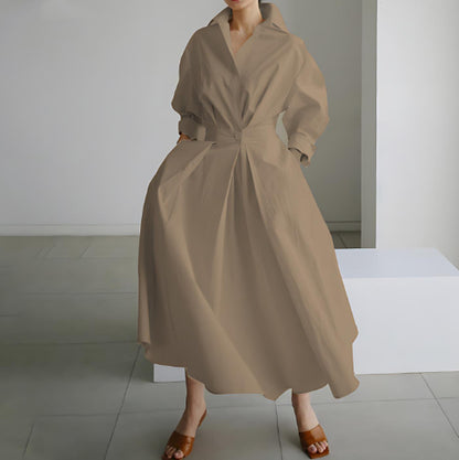 Robe Évasée Taille Élastique Manches Longues