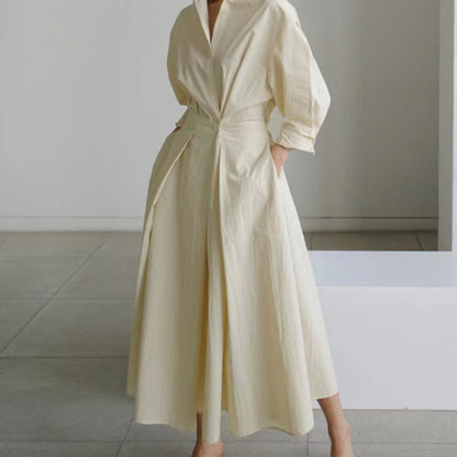 Robe Évasée Taille Élastique Manches Longues