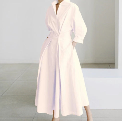 Robe Évasée Taille Élastique Manches Longues
